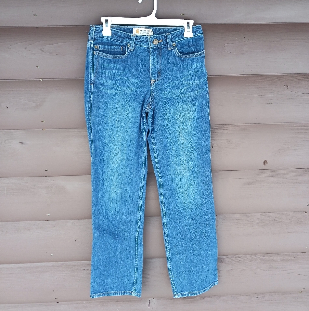 Carhartt Women’s Original Fit Straight Leg Denim Jean Size 4 Short Mid RiseI